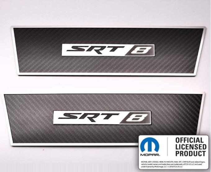 American Car Craft 2008-2014 Challenger - Carbon Fiber Door Badge Plates with SRT8 Emblem 2Pc, Polished Stainless Trim 151040