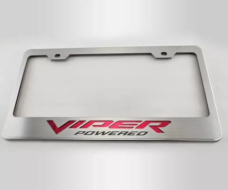 American Car Craft Dodge Viper License Plate Frame VIPER POWERED Style Polished, Choose Carbon Fiber Vinyl Inlay Color 972093