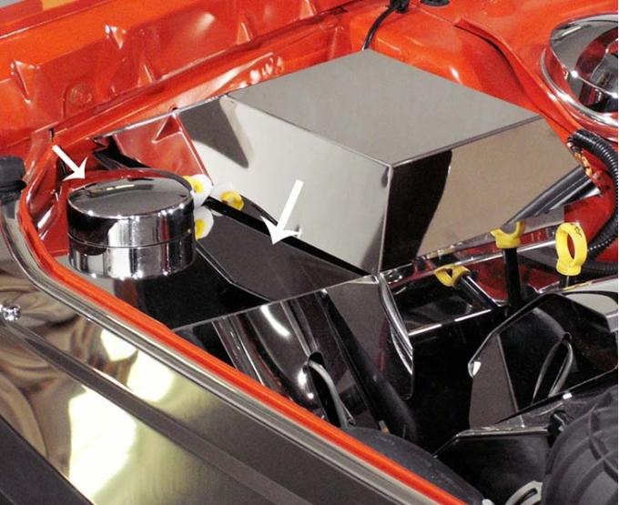 American Car Craft 2008-2014 Challenger 5.7/SRT8 - Anti Lock Brake/Washer Fluid Tank Cover with cap, Stainless Steel 153017