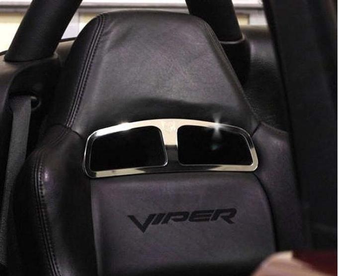 American Car Craft 2003-2010 Dodge Viper - Sport Seat Trim Plates with Viper Head Logo 2Pc, Stainless Steel 971011