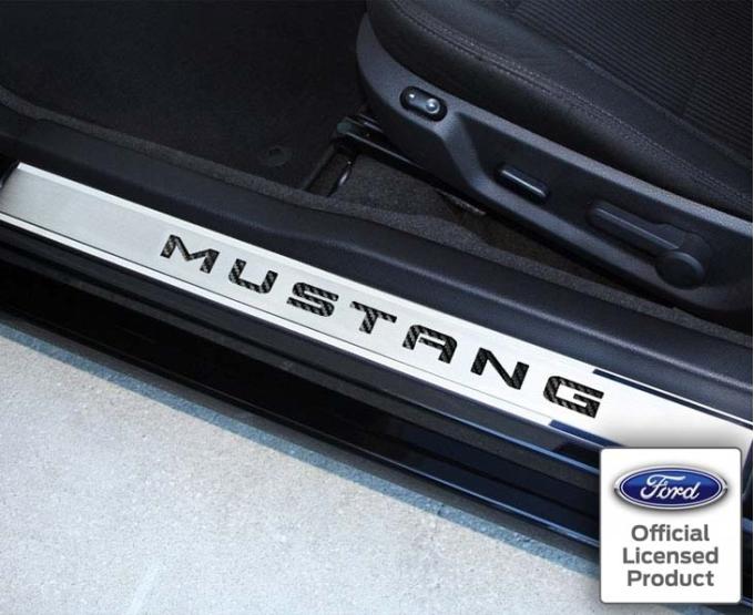American Car Craft 2010-2014 Mustang - Outer Door Sills with Black Carbon Fiber 'MUSTANG' Inlay 2Pc, Polished/Brushed Stainless Steel 271029