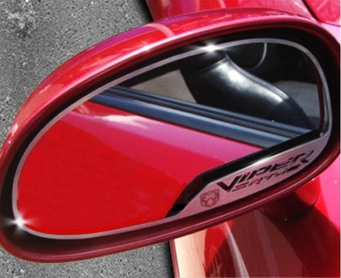 American Car Craft 2003-2004 Dodge Viper - Side View Mirror Trim "Viper SRT-10" & Viper Head 2Pc, Brushed Stainless 972024