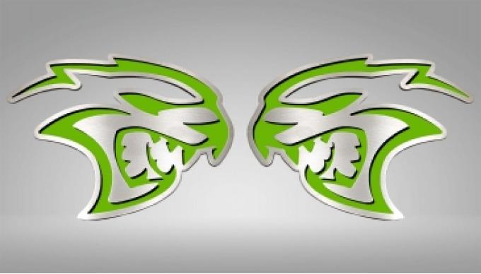 American Car Craft 2015-2023 Dodge challenger Hellcat - Hellcat Badges 2Pc, Brushed Finish (Sublime Green Inlay) 152060-SBGR