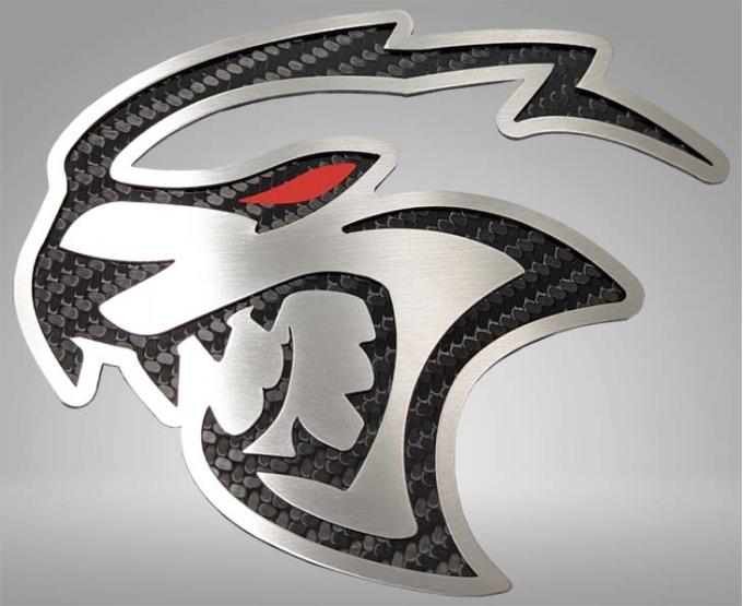 American Car Craft 2015-2023 Dodge Challenger Hellcat Redeye - Redeye Hellcat Badges 2pc Brushed Stainless Steel (Solid Black Inlay) 152058-SBLK