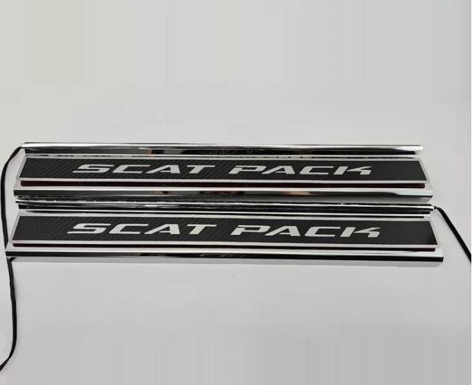 American Car Craft 2015-2024 Dodge Charger Carbon Fiber Polished Front Door Sills with "SCATPACK" Brushed Lettering with Logo 2pc (No LEDs) 331101