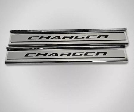 American Car Craft 2015-2024 Dodge Charger Polished Stainless Steel Front Door Sills with "CHARGER " Brushed Top Plate 2pc (No color) 331104