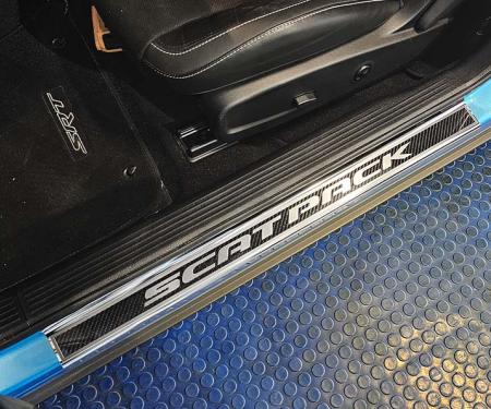 American Car Craft 2015-2024 Dodge Challenger Carbon Fiber Door Sills with "Scat Pack" Brushed Lettering with  Optional LED 2pc 151083