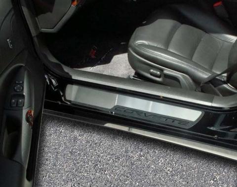American Car Craft 2005-2007 C6 Corvette - Outer Door Sills Stock Pad Inserts 2Pc, Brushed Stainless Steel 041017