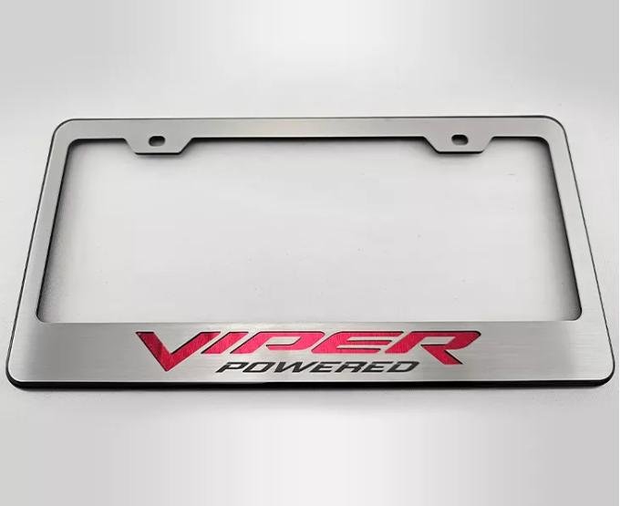 American Car Craft Dodge Viper License Plate Frame VIPER POWERED Style Black Base, Choose Carbon Fiber Vinyl Inlay Color 972094