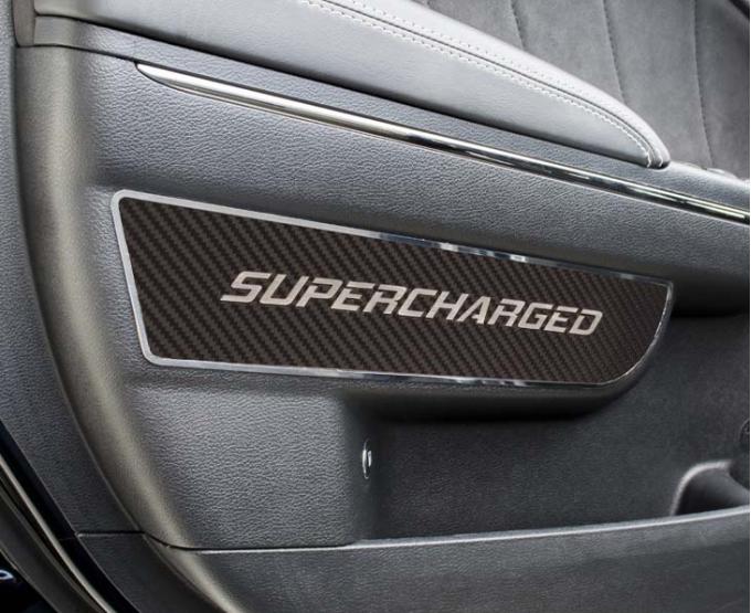 American Car Craft 2011-2018 Dodge Charger -'SUPERCHARGED' Carbon Fiber Front Door Badges, Carbon Fiber & Stainless Steel 331043