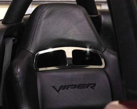 American Car Craft 2003-2010 Dodge Viper - Sport Seat Trim Plates with Viper Head Logo 2Pc, Stainless Steel 971011