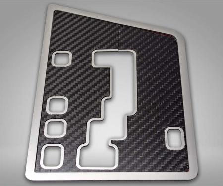 American Car Craft 2008-2014 Challenger 5.7/SRT8 - Carbon/Fiber Shifter Plate Overlay 2Pc, Polished Stainless Trim 151041