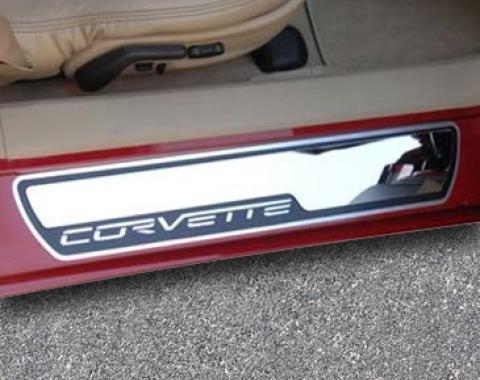 American Car Craft 2005-2007 C6 Corvette - Outer Stock Pad Door Sills Inserts 2Pc, Polished Stainless Steel 041011
