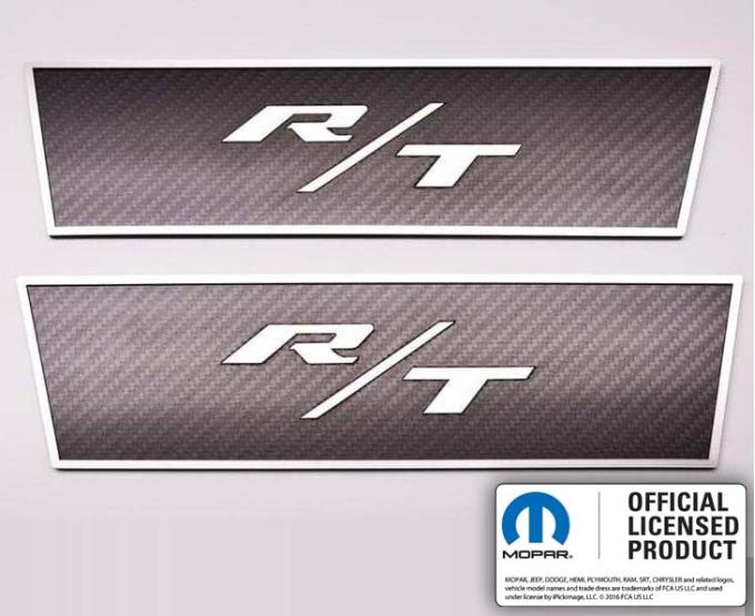 American Car Craft 2008-2014 Challenger - Carbon Fiber Door Badge Plates with R/T Inlay 2Pc, Polished Stainless Trim 151039