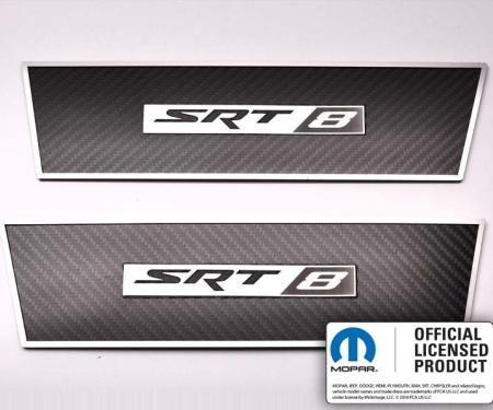 American Car Craft 2008-2014 Challenger - Carbon Fiber Door Badge Plates with SRT8 Emblem 2Pc, Polished Stainless Trim 151040