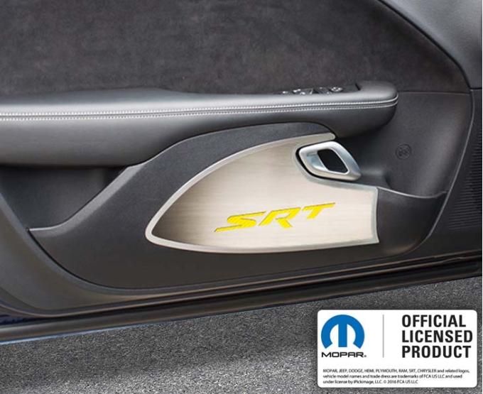 American Car Craft 2015-2023 Challenger - Door Badges with SRT Inlay, Brushed Stainless Steel (Polished Stainless) 151050