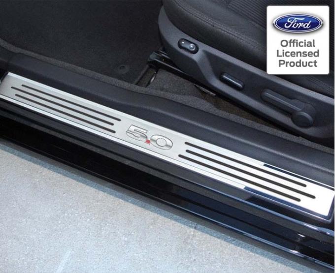 American Car Craft 2010-2014 Mustang GT - Outer Door Sills '5.0' with Slotted Carbon Fiber 2Pc, Polished/Brushed Stainless Steel 271027