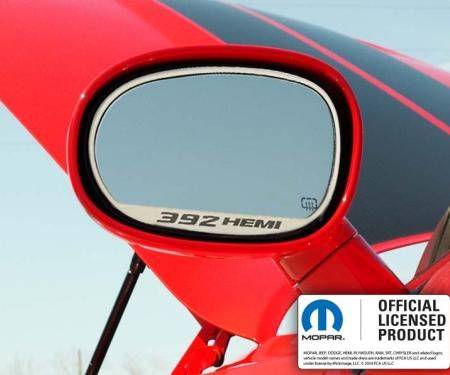 American Car Craft 2008-2023 Challenger - Side Mirror Trim "392 HEMI" 2Pc, Brushed Stainless Steel 152028