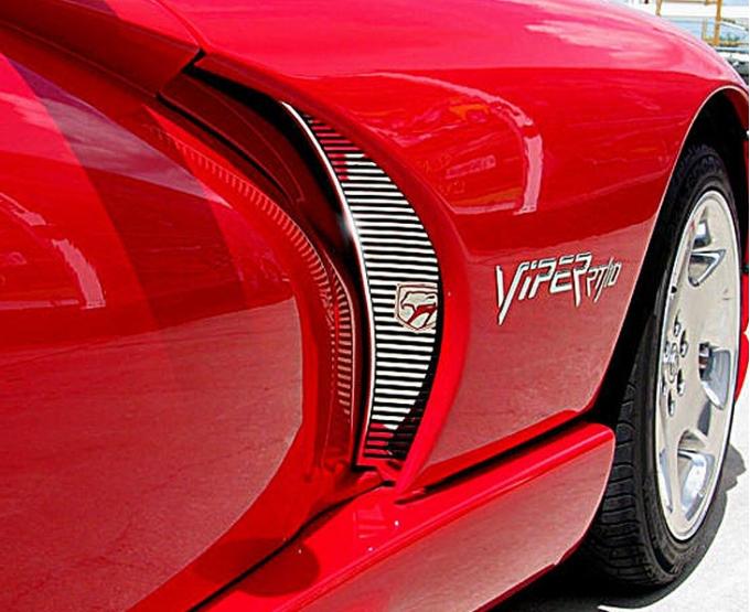 American Car Craft 1996-2002 Dodge Viper - Side Hood Vent Grilles Billet Style with Viper Head 2Pc, Polished Stainless Steel 962008