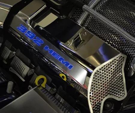 American Car Craft 2011-2023 Challenger 392 6.4L - Fuel Rail Covers with 392 HEMI Inlay, Polished Stainless Steel, Choose Vinyl Inlay Color (Automatic) 153062