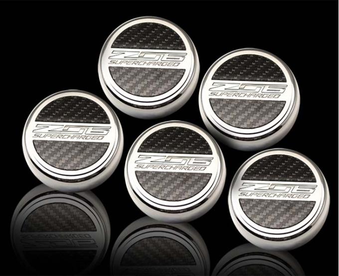 American Car Craft 2015-2019 C7 Z06 Corvette - 'Z06 SUPERCHARGED' Fluid Cap Covers Carbon Fiber (Automatic - 5 Piece) 053093