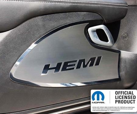 American Car Craft 2015-2023 Challenger - Door Badges with HEMI Inlay, Brushed Stainless Steel (Polished Stainless) 151052