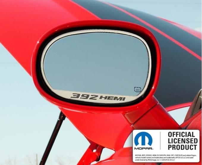 American Car Craft 2008-2023 Challenger - Side Mirror Trim "392 HEMI" 2Pc, Brushed Stainless Steel 152028