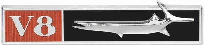 AMD Fender Emblem with Fish, "V8", LH, 68 Barracuda K-2786591