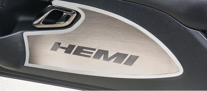 American Car Craft 2015-2020 Dodge Challenger Door Badges "HEMI" Style 2pc Satin Polished Inlaid w/polished ring 151052
