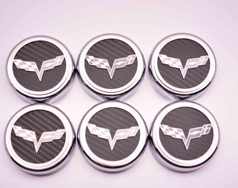 C6 2005-2013 Chevrolet Corvette Cap Cover Set, Executive Series W/Crossed Flags, 6pc (Manual Trans) | Blue Carbon Fiber