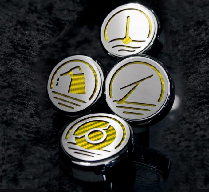 2010-2014 Mustang - Fluid Cap Covers 4Pc - Triple Chrome Plated, Choose Vinyl Inlay Color 273042