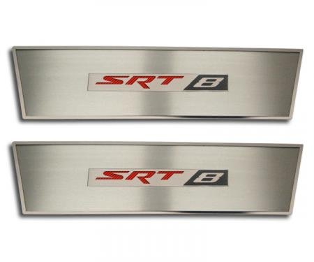 2008-2014 Challenger - 'SRT8' Door Badge Plates - Brushed Stainless Steel, Choose Vinyl Inlay Color 151023