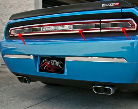 American Car Craft 2008-2014 Dodge Challenger Taillight Insert Trim Plate Smoked Plexi w/Polished Trim 152021