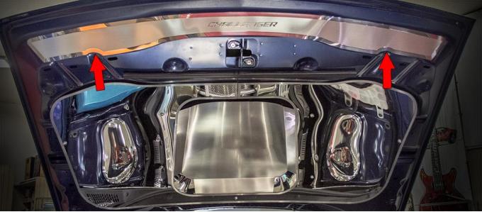 American Car Craft 2015-2017 Dodge Challenger Hood Plate Upper "Challenger" Satin w/ Polished Trim 153111