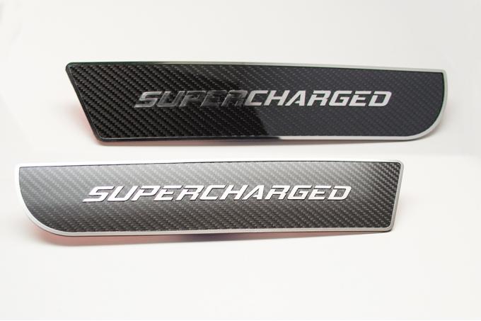 American Car Craft 2011-2013 Dodge Charger Door Badge Carbon Fiber Supercharged w/Polished Trim 2pc Front 331043