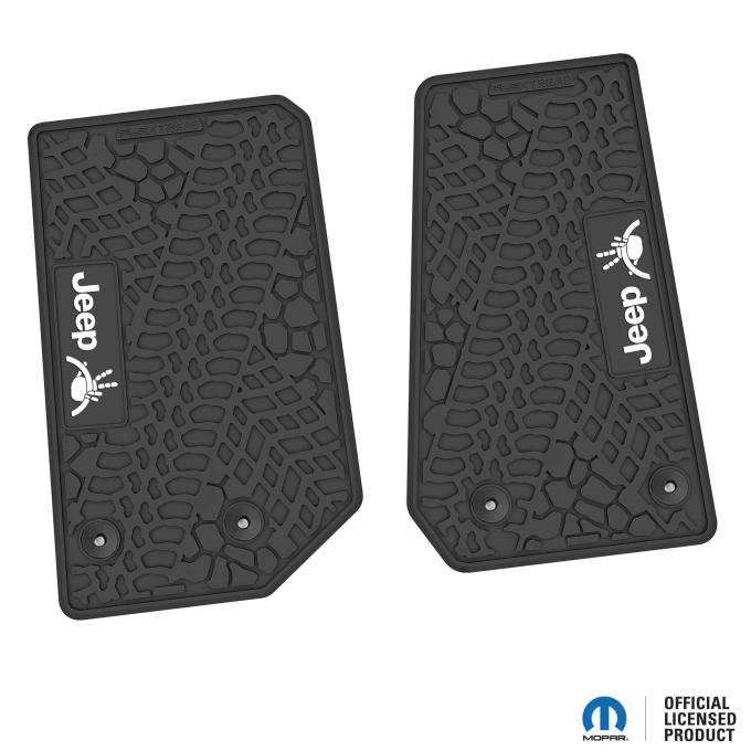 FlexTread 14-18 Jeep Wrangler JK 2Dr Floor Mats (2pc) w/ Jeep Wave w/ Wheel Logo NGTT04051