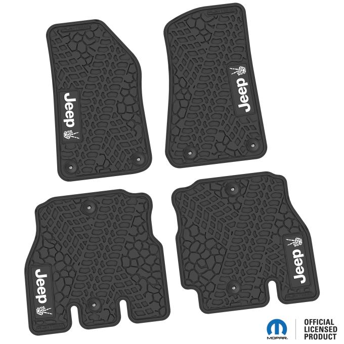 FlexTread 18-24 Jeep Wrangler JLU 4Dr Floor Mats (4pc) w/ JEEP Peace Sign Logo NGTT07053