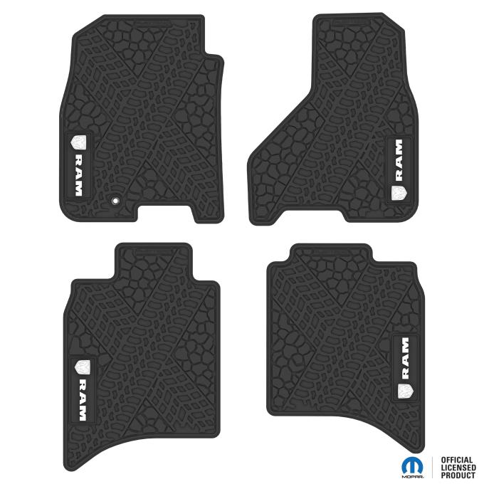 FlexTread 09-11 RAM 1500 Crew Cab & 10-11 RAM 2500/3500 Crew Cab Floor Mats (4pc) w/ RAM Head & Text Logo NGTT10010