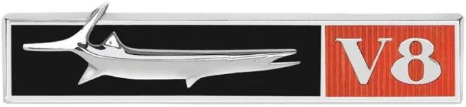 AMD Fender Emblem with Fish, "V8", RH, 68 Barracuda K-2786590