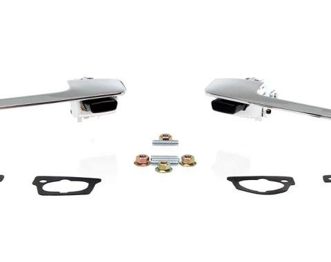 AMD Outside Door Handles, Black Buttons, LH/RH Set, 66-67 Dodge Plymouth B-Body T-MP5211
