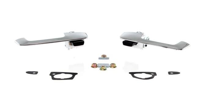 AMD Outside Door Handles, Black Buttons, LH/RH Set, 66-67 Dodge Plymouth B-Body T-MP5211
