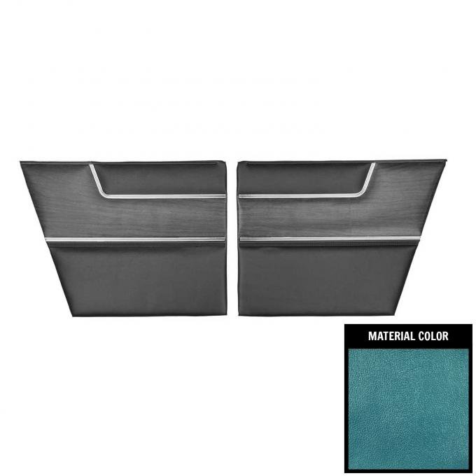 PUI Interiors 1969 Plymouth Barracuda Deluxe Fastback Bright Blue Rear Door Panels 69KDBD722F