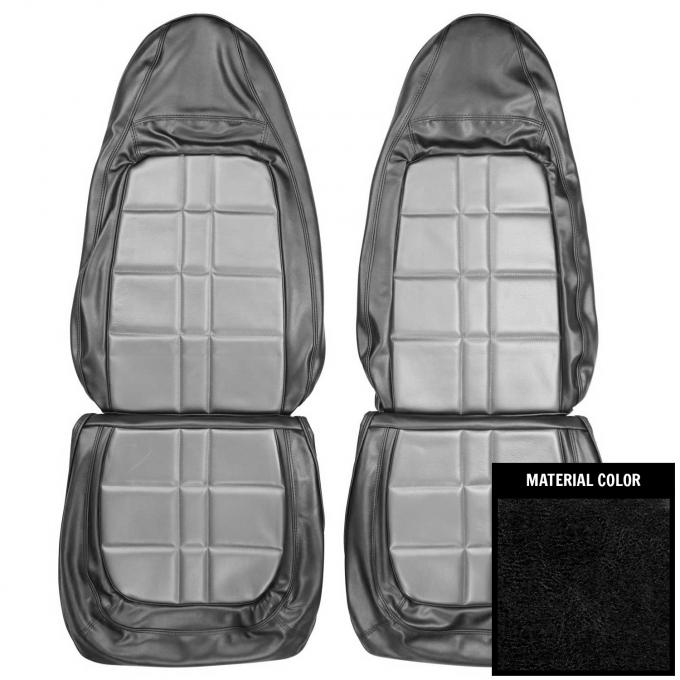 PUI Interiors 1971 Plymouth Duster/Demon/340 Black & Orange Front Bucket Seat Covers 71KSD808U