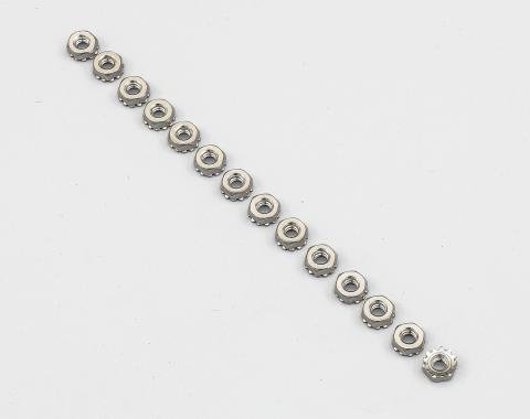 Detroit Muscle Technologies Mopar E Body 70-71 Barracuda Challenger Shaker Trim Ring Nuts 14pc STAINLESS EXX7071TR10-14-SS