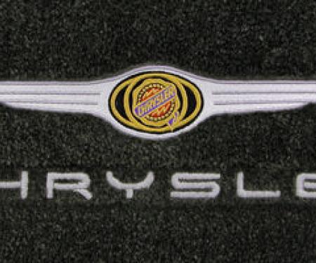 Chrysler 300 Floor Mats, 2 Piece Lloyd® Velourtex™, with Chrysler Logo & Word in Red, Black Carpet, 2005-2010