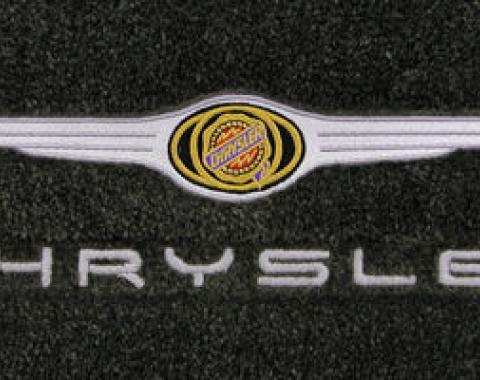 Chrysler 300 Floor Mats, 2 Piece Lloyd® Velourtex™, with Chrysler Logo & Word in Red, Black Carpet, 2005-2010