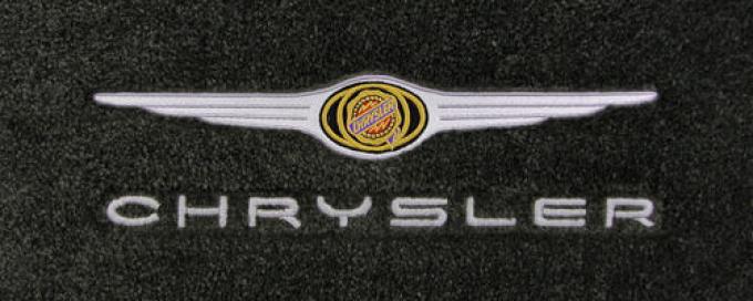 Chrysler 300 Floor Mats, 2 Piece Lloyd® Velourtex™, with Chrysler Logo & Word in Red, Black Carpet, 2005-2010