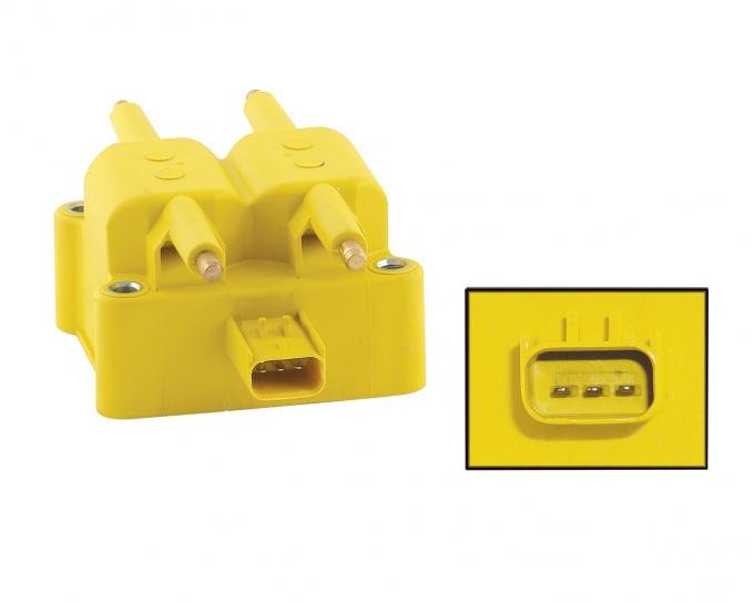 Accel Ignition Coil, SuperCoil, 1998-2003, Dodge/Plymouth/Chrysler/Jeep 2.0L/2.4L/2.5L Engines, Flat Pin, Yellow, Individual 140027