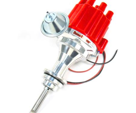 Pertronix Billet Distributor for Mopar 273-360 Engines (Ignitor II) with Vacuum / Mechanical Advance, Red / Female D141701