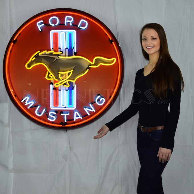 Neonetics Big Neon Signs in Steel Cans, Ford Mustang Red 36 Inch Neon Sign in Metal Can